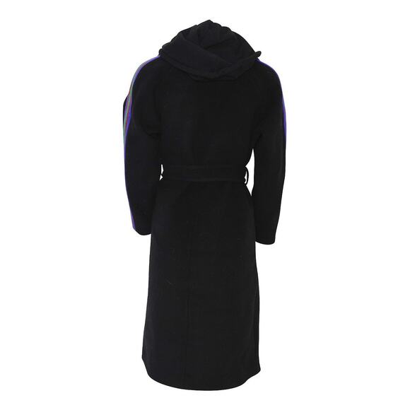 SANDRO Paris Black Wool Belted Detachable Hood Long Coat Size 40 - Picture 4 of 8
